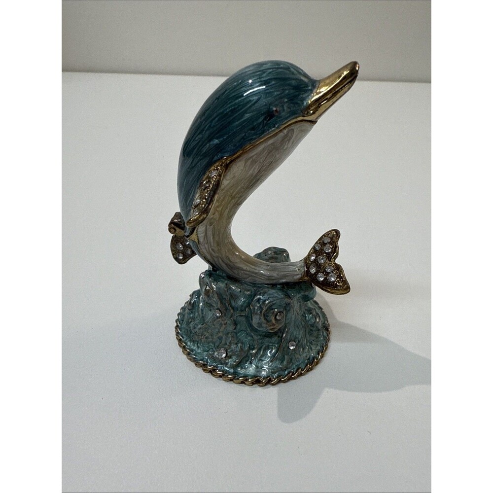 Dolphin Trinket Box Blue & Gold With Bling